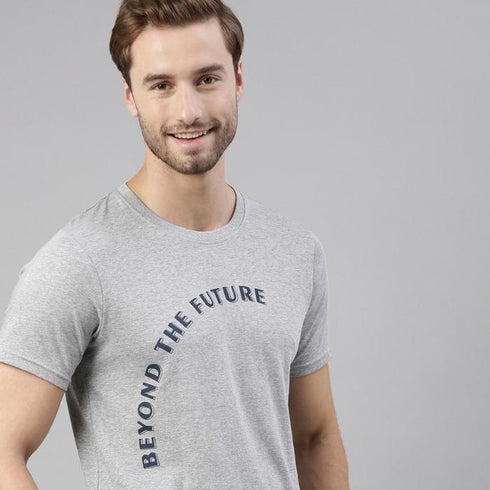 Grey Printed Crew Neck Tshirt